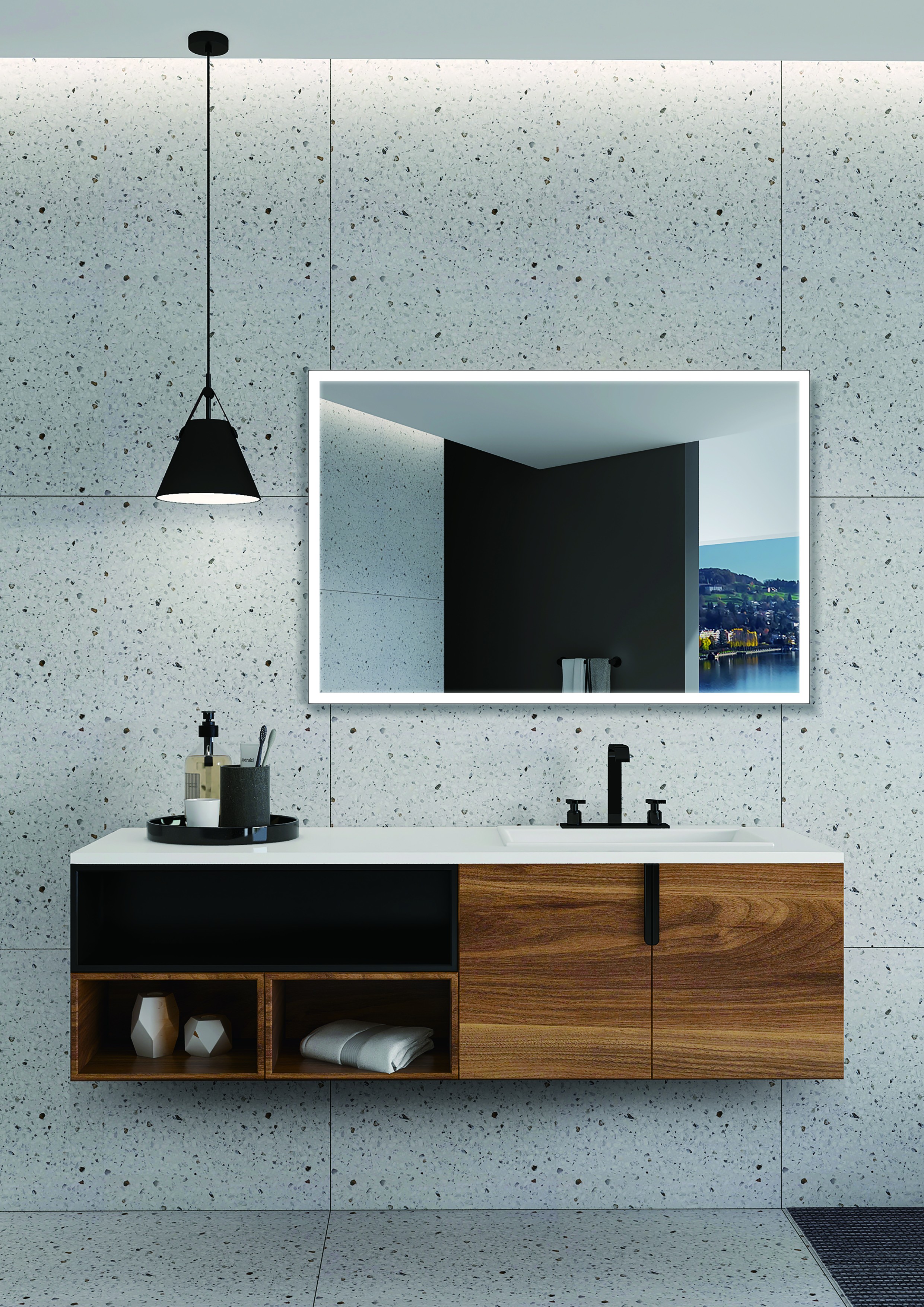 HOKO® Köln - Espejo de baño con LED (50 x 70 cm, sin vaho y reloj